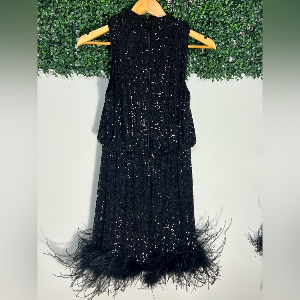 Eliza J Black Sequined Mini Cocktail Party Feather Bottom Dress Size 4 - Picture 7 of 14